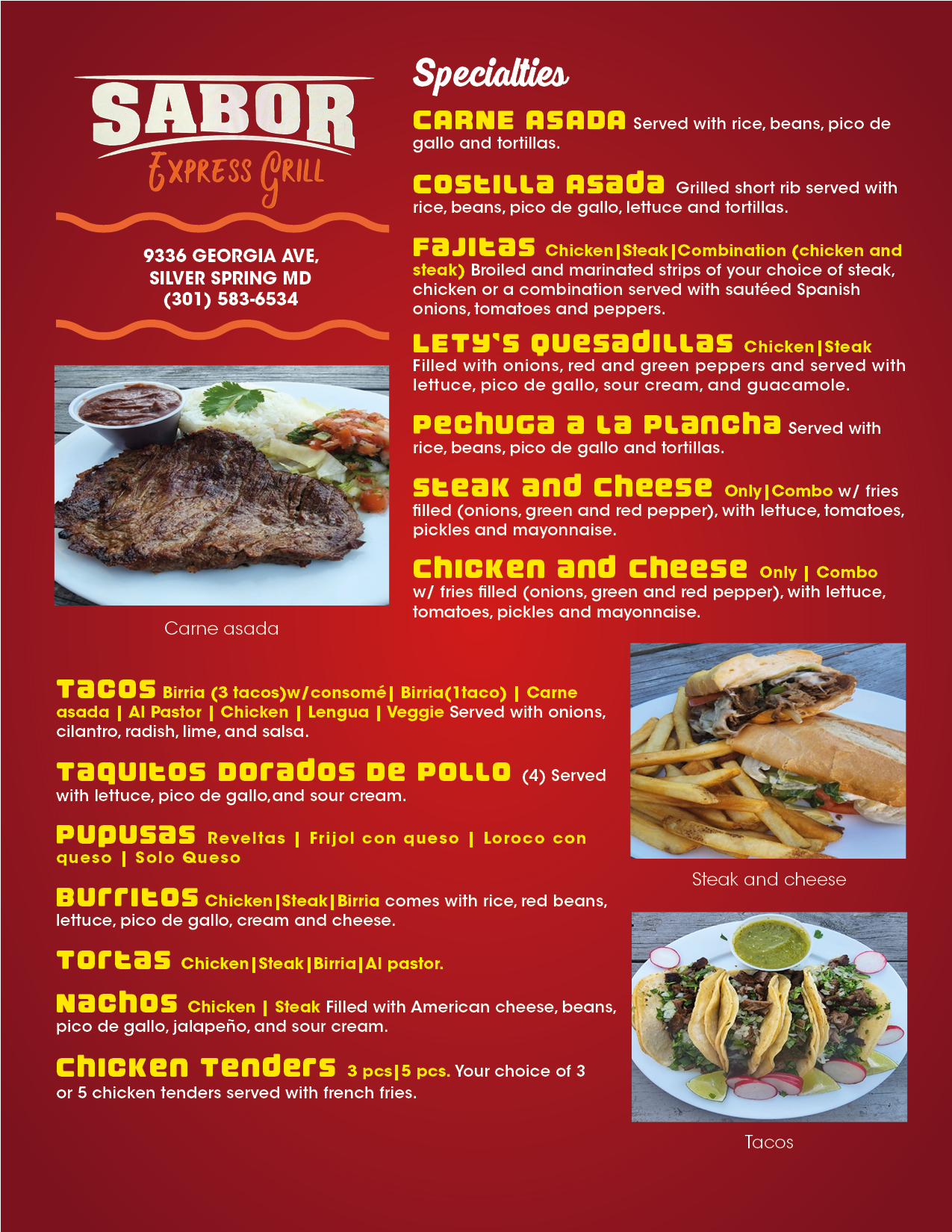 Menu – Sabor Express Grill